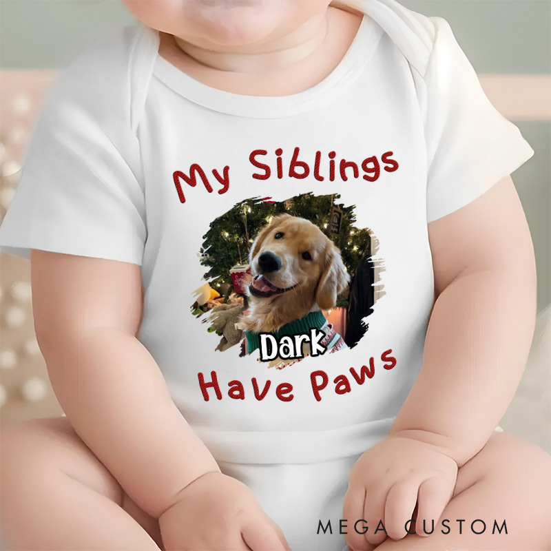 Personalized My Sibling Has Paw Photo Baby Bodysuit Pet Lover Gifts