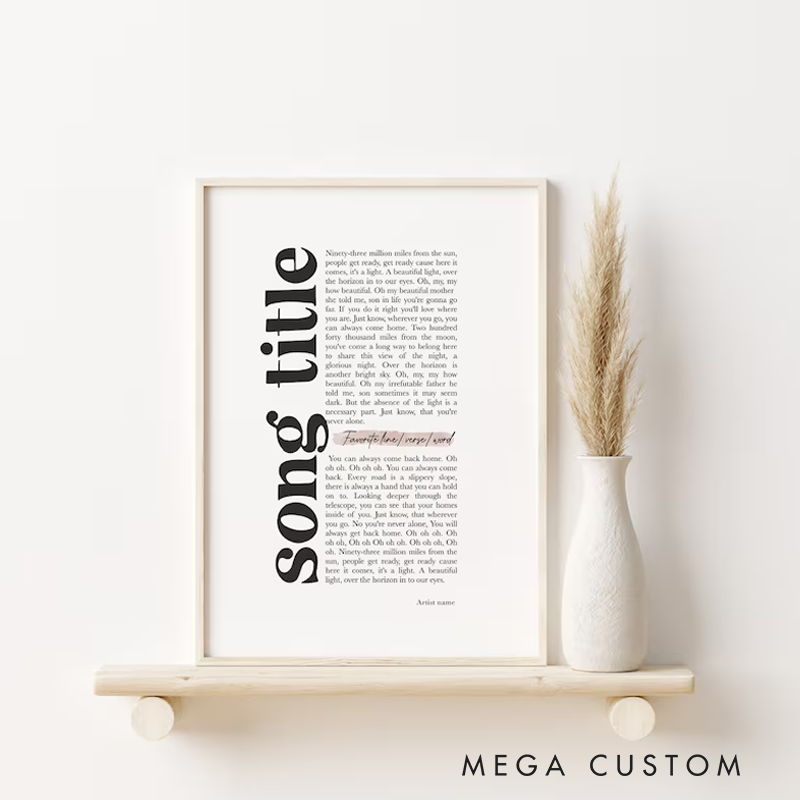 Personalized Song Lyric Print Custom Lyrics Wall Art Without Frame Music Quote Poster Custom Song Art