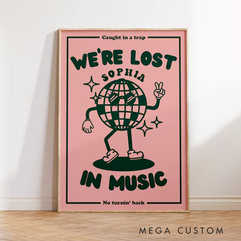 Personalized Lost in Music Disco Mascot Music Print and Poster Wall Art Without Frame
