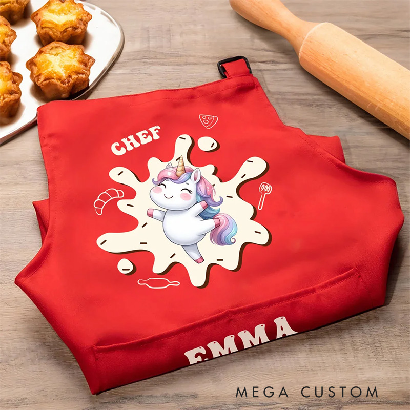 Personalized Adjustable Kid Apron Baking Hat Set Apron Animal Fantasy Apron with Name Baking Lover Gift Birthday Holiday Gift for Kids