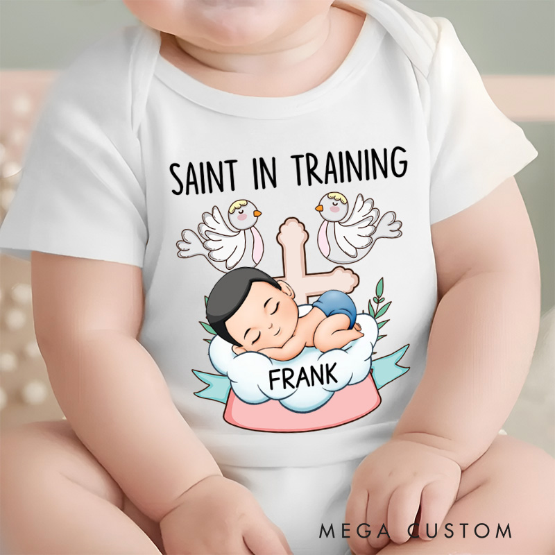 Personalized Saint in Training Baby Onesie