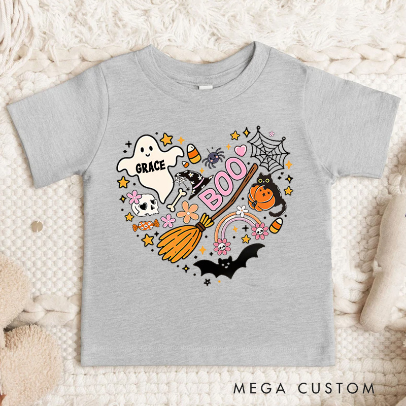 Personalized Halloween Heart Shirt for Kids Happy Halloween Kids Shirt Halloween Witch Tee 