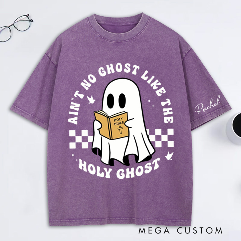 Personalized Ghost with Bible Washed T-Shirt Retro Shirt with Name Halloween Gift Christian Gift