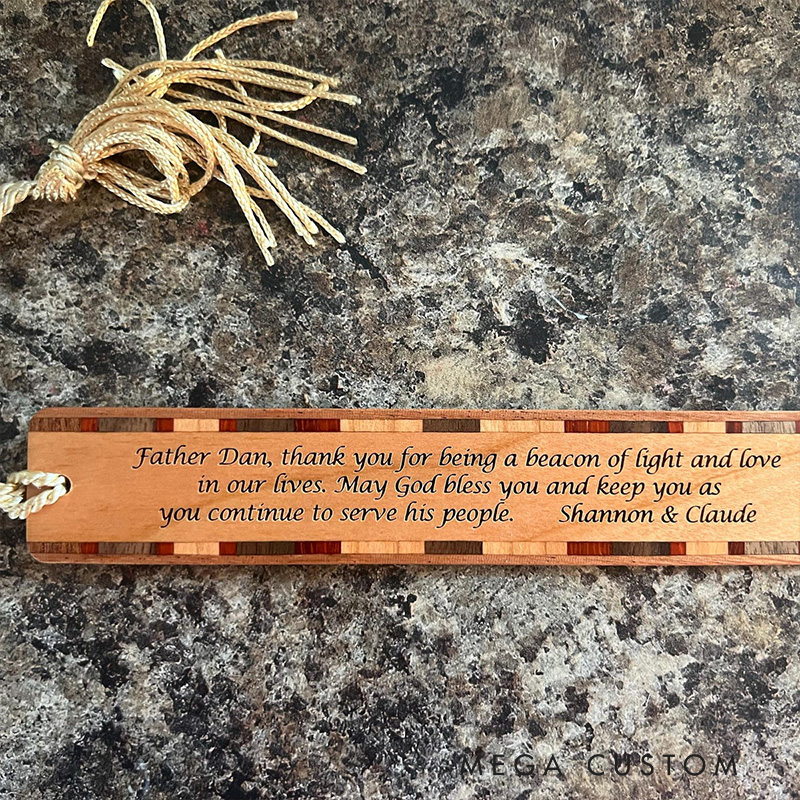 Personalized Gold Cross Stained Glass Design Handcrafted Wooden Bookmark with Tassel and Text Religious Gift for Christians Bookworms