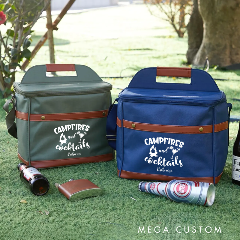 Personalized Outdoor Cooler Bag Custom Camping Picnics Bag Campfires and Cocktails Beer Cooler Bag with Name Gift for Outdoor Enthusiasts