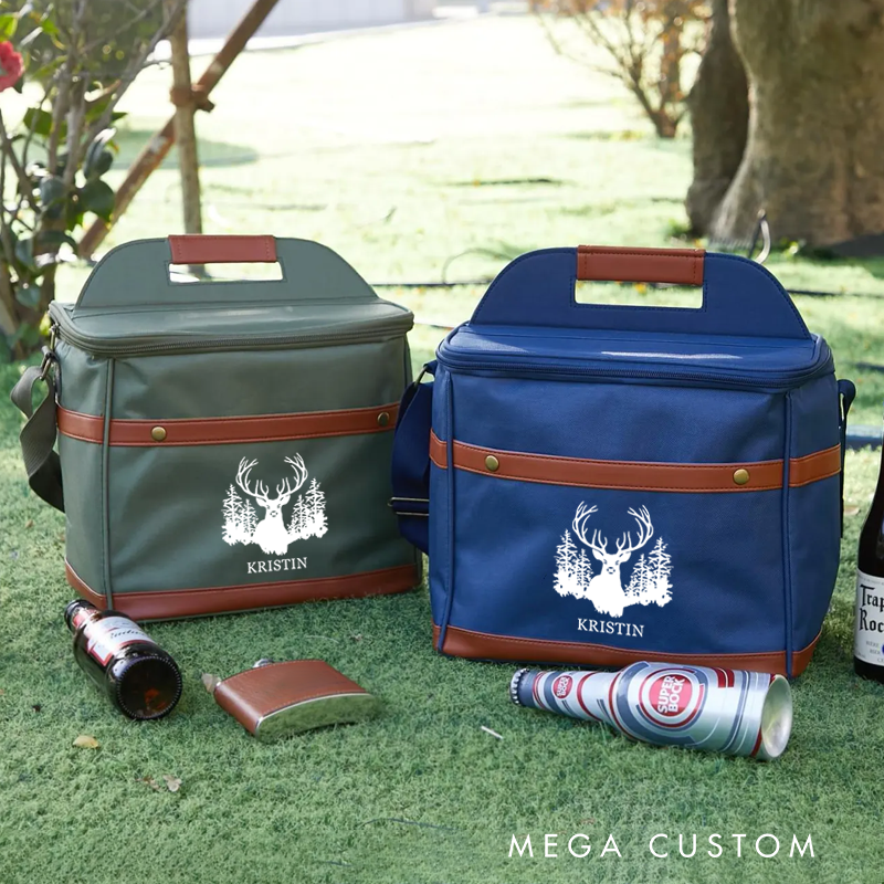 Personalized Deer and Forest Themed Cooler Bags Outdoor Camping Picnics Bag Drinks Beer Cooler Bag Gift for Hunters Outdoor Enthusiasts