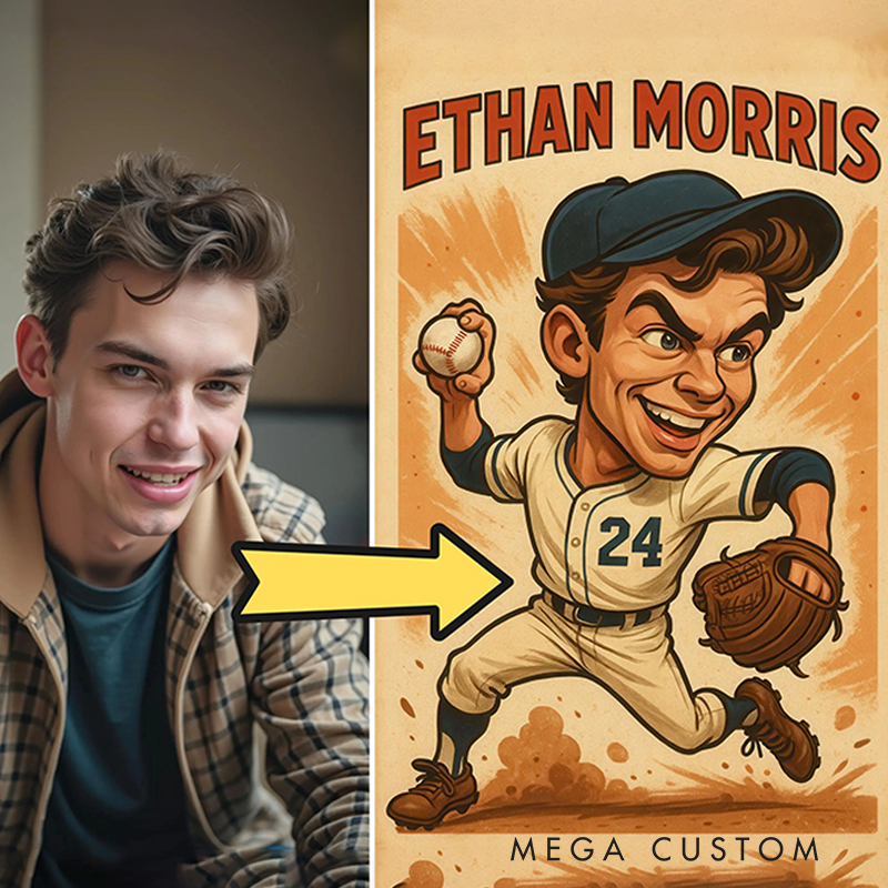 Personalized Baseball Caricature from Photo Wall Art Poster Without Frame Funny Hand Drawn Style Art Gift for Baseball Fans and Athletes 