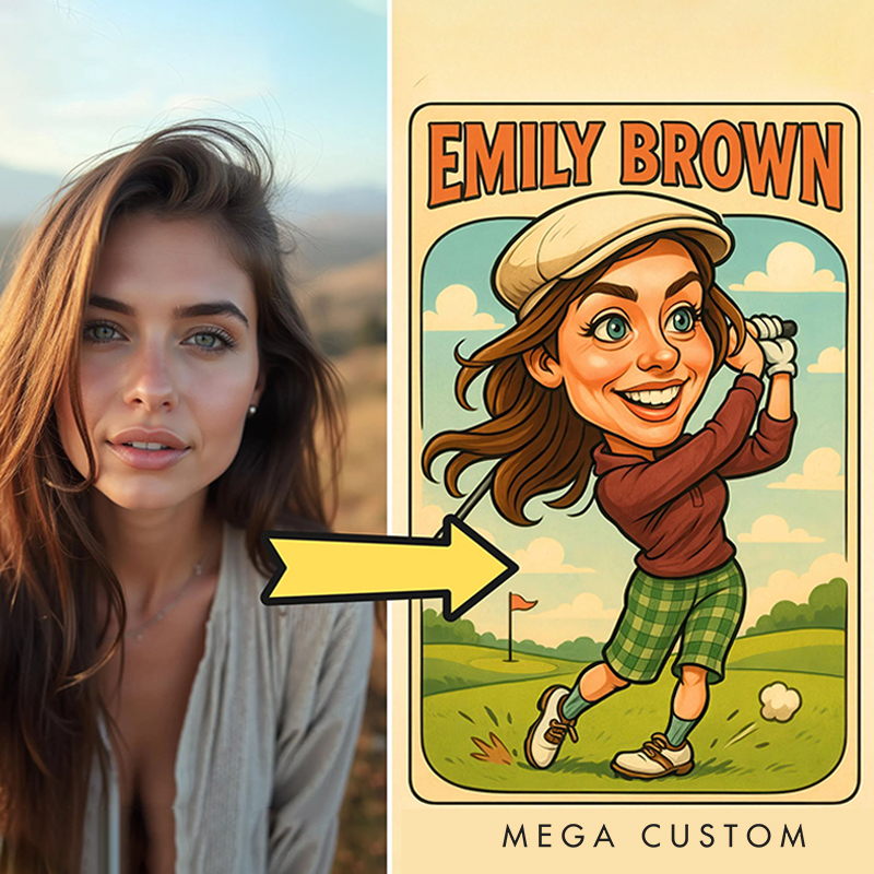 Personalized Golf Caricature Wall Art Poster Without Frame Funny Cartoon Art Gift with Custom Name  