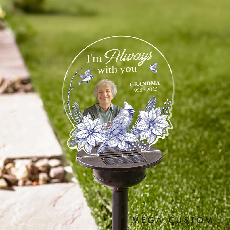 Personalized Photo Solar Light Garden Decor Solar Lights for Grave Grave Toile De Jouy Style Memorial I'm Always With You Memorial Gifts 