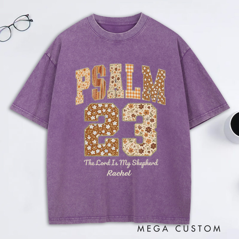 Personalized Psalm 23 the Lord is My Shepherd Bible Verse Washed T-Shirt with Name Retro Fall Faith Shirt Thanksgiving Christian Gift