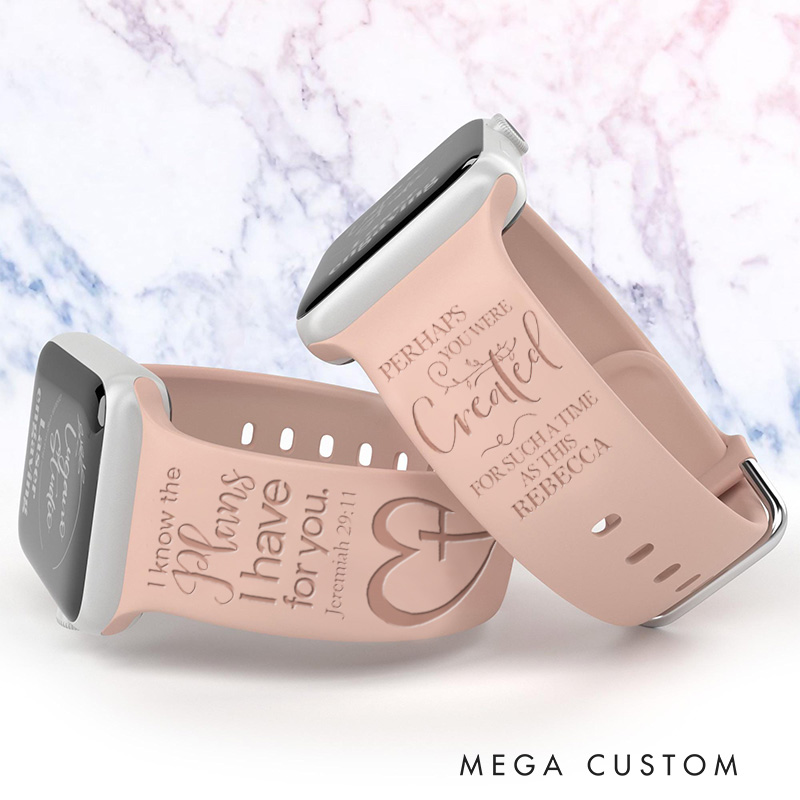 Personalized Heart Cross Faith Bible Verses Silicone Watch Band with Name for Apple Watch Religious Messages Watch Band Christian Gift