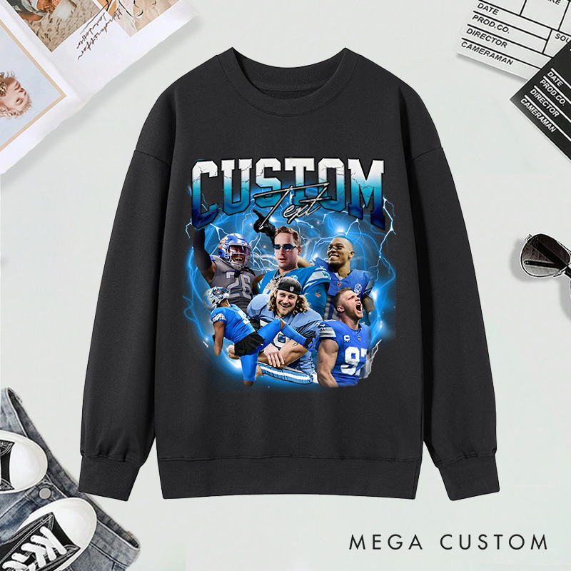 Personalized Lightning-Themed Athlete Graphic Sweatshirt with Custom Photos and Text