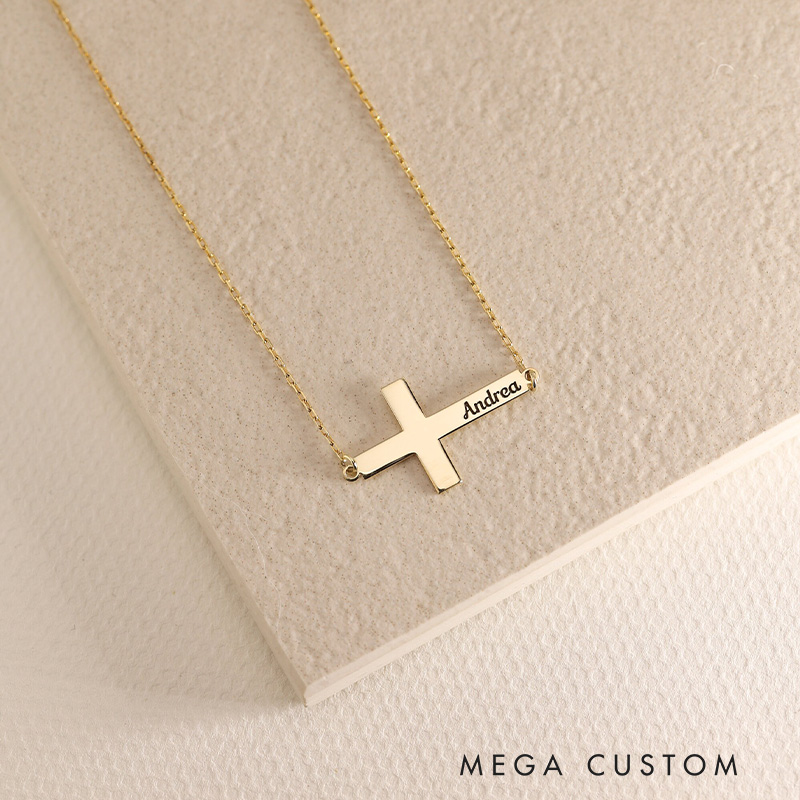 Personalized Cross Necklace with Engraved Name and Date Dainty Jewelry Anniversary Baptism Gift for Christian Women Christian Gifts for Christening
