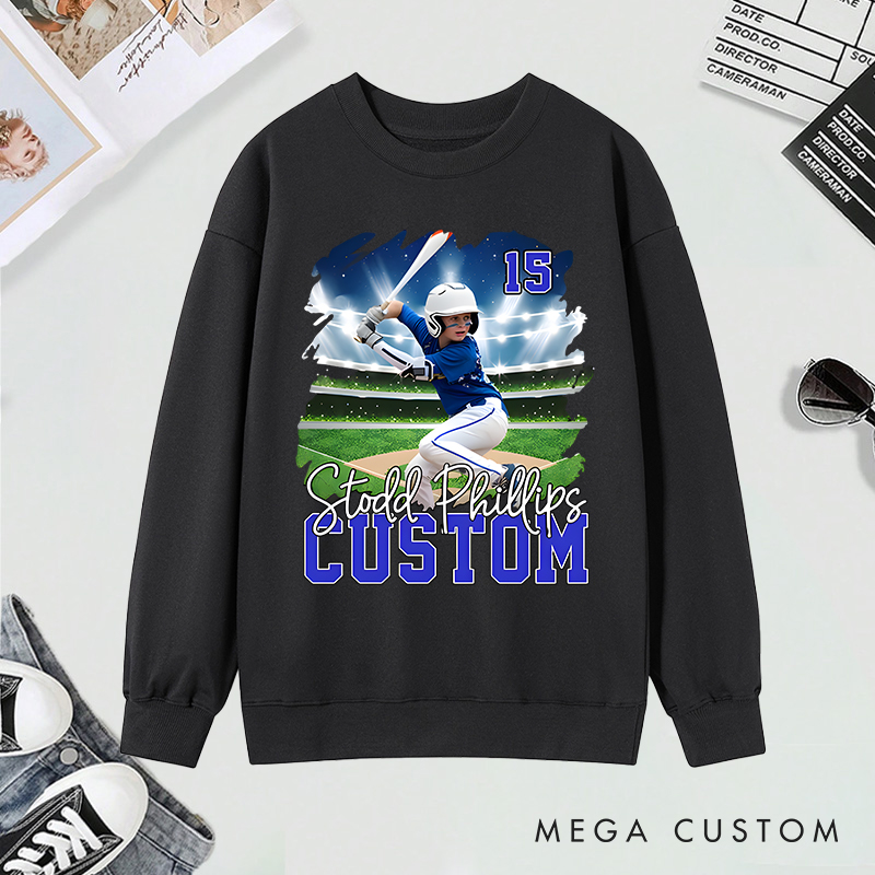 Personalized Baseball Sweatshirt with Custom Player Photo and Name  