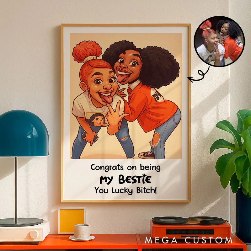 Personalized Caricature Friends Portrait Wall Art For Bestie Partner Poster Without Frame Custom Art Lover Gift Custom Portrait