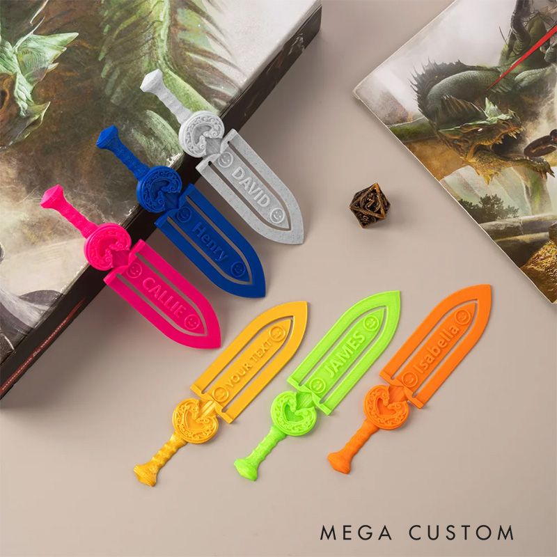 Personalized 3D Sword Text Bookmark Reading Supply Birthday Gift for Book Lovers Fantasy Fans