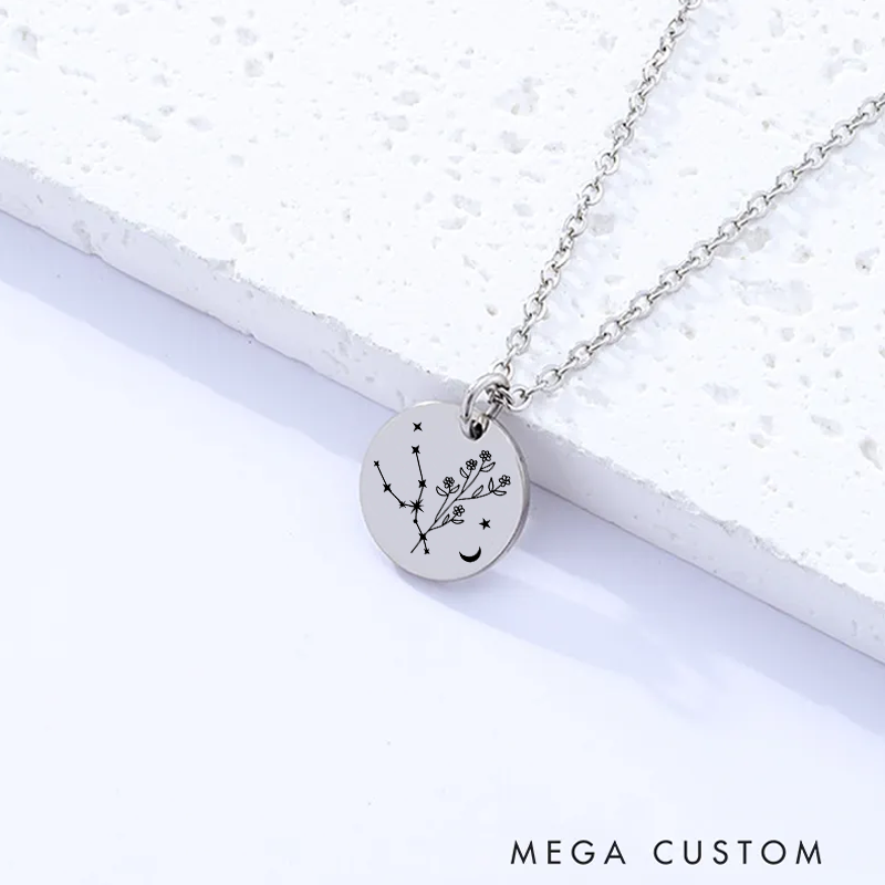 Personalized Engraved Necklace With Name Zodiac Signs Gifts for Women Birthday Gift