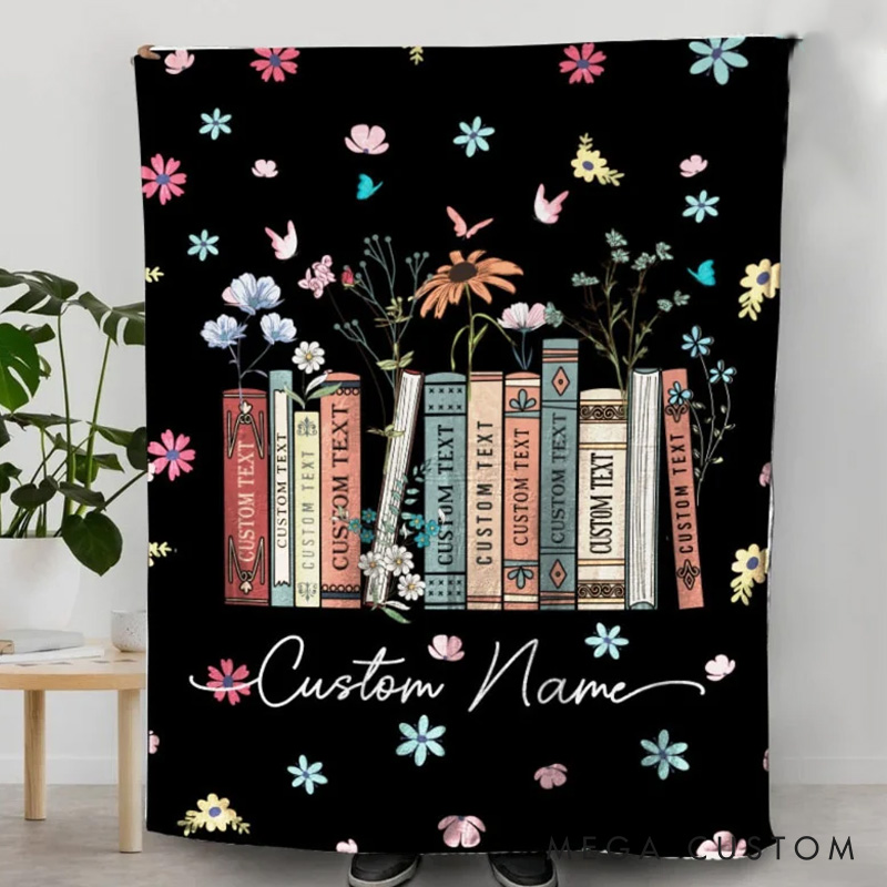 Personalized Floral Book Throw Blanket Custom Books and Name Library Blanket Bookish Blanket with Name Book Lover Gift Librarian Gift