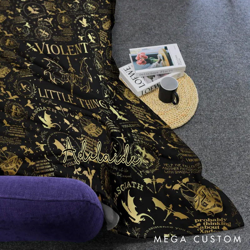 Personalized Dragon and Sword Throw Blanket Custom Cozy Dragon Throw Blanket with Name Fantasy Bookish Blanket Book Lover Gift Librarian Gift