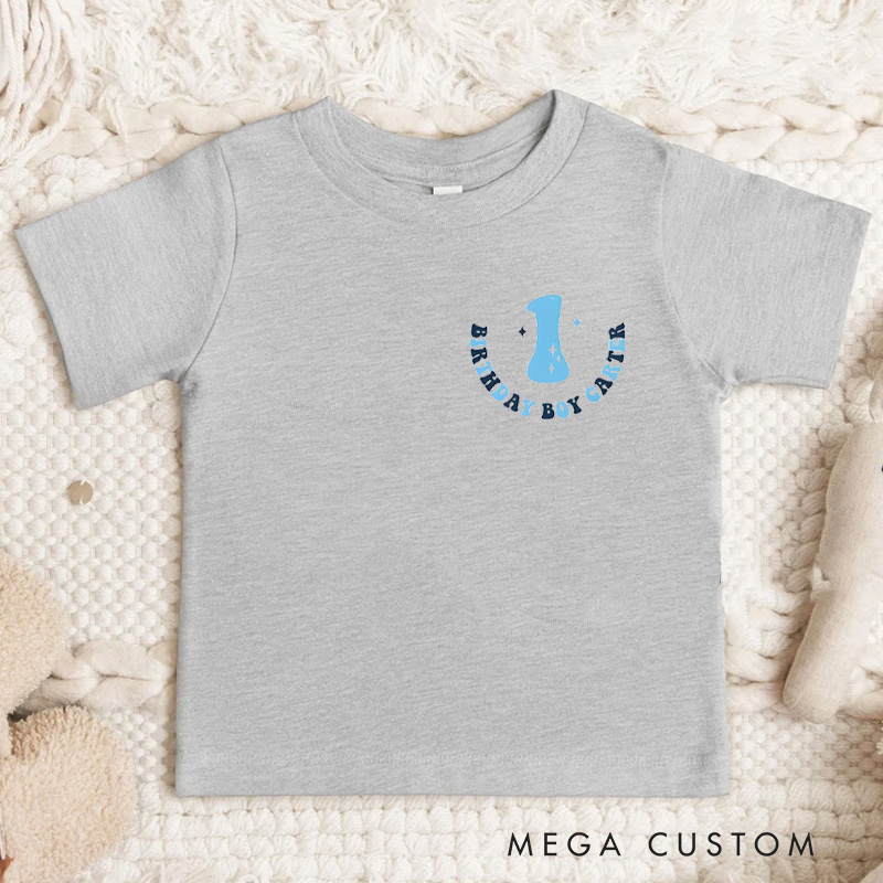 Personalized Kids Birthday T-Shirt with Fun Blue Design and Name for a Memorable Birthday