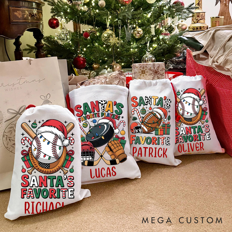 Personalized "Santa's Favorite" Christmas Sack with Sports Ball and Name