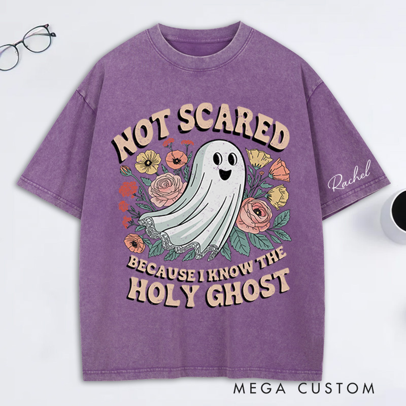 Personalized Holy Ghost Washed T-Shirt Retro Shirt with Name Halloween Gift Religious Gift for Christians