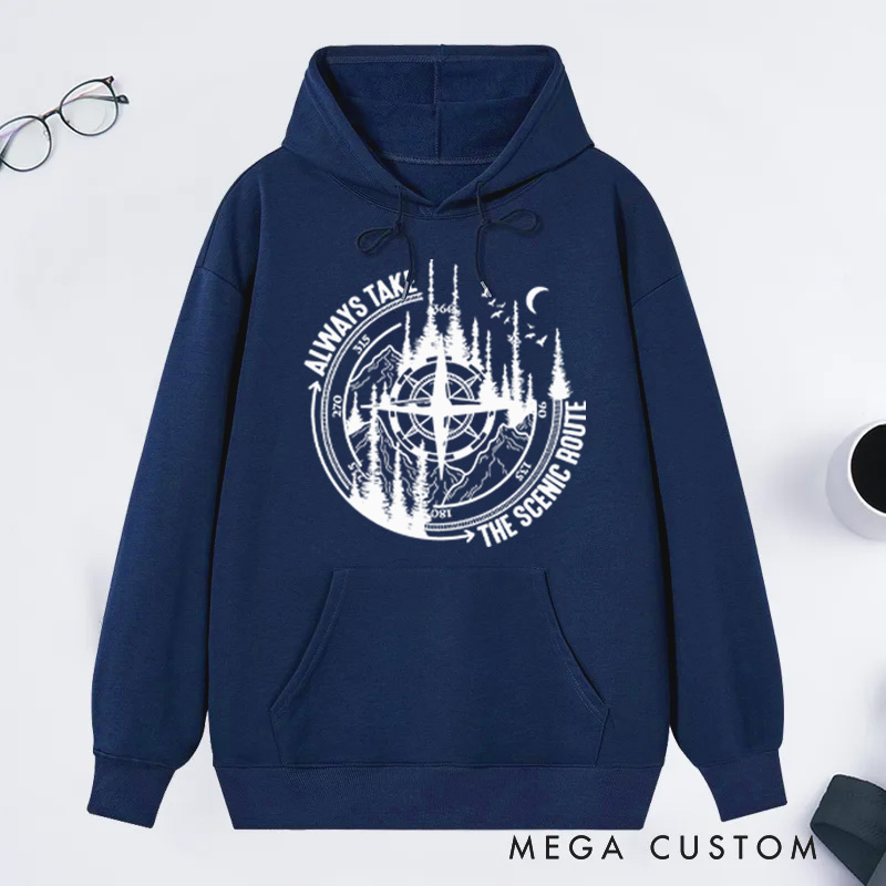 Personalized Scenic Route Classic Hoodies Camping Hiking Nature Hoodie Gift for Campers Outdoors Lover