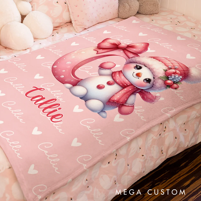 Personalized Santa Hat Snowman Initial Word Cloud Soft Throw Blanket with Name Home Decor Christmas Gift