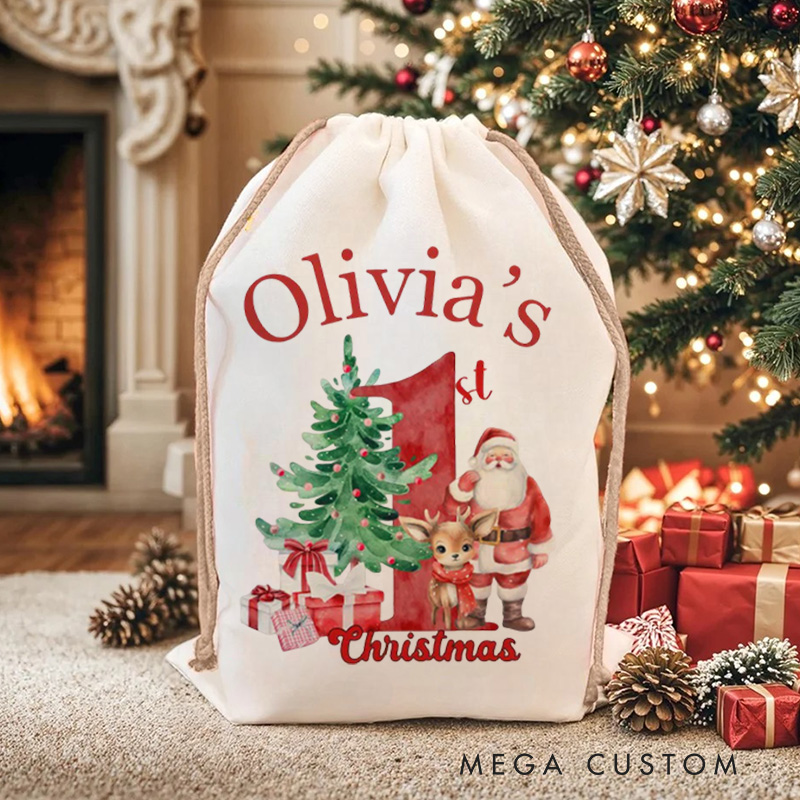 Personalized Santa Christmas Sack Custom Initial Name Christmas Sacks Large Letter Christmas Eve Bag Christmas Gifts Bag