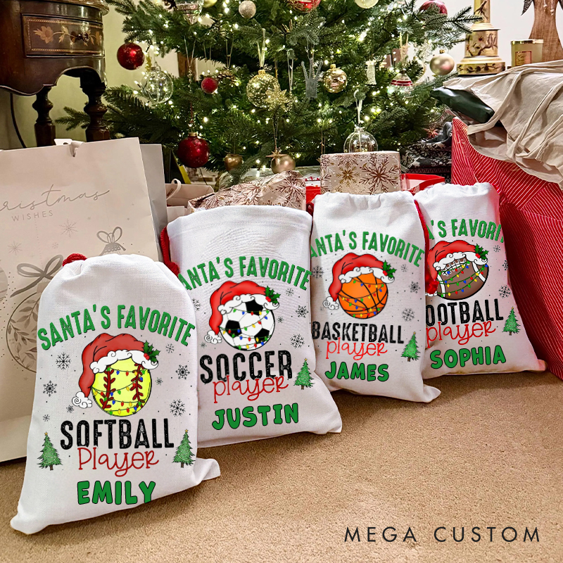 Personalized "Santa's Favorite Player" Christmas Sack with Custom Sport and Name  