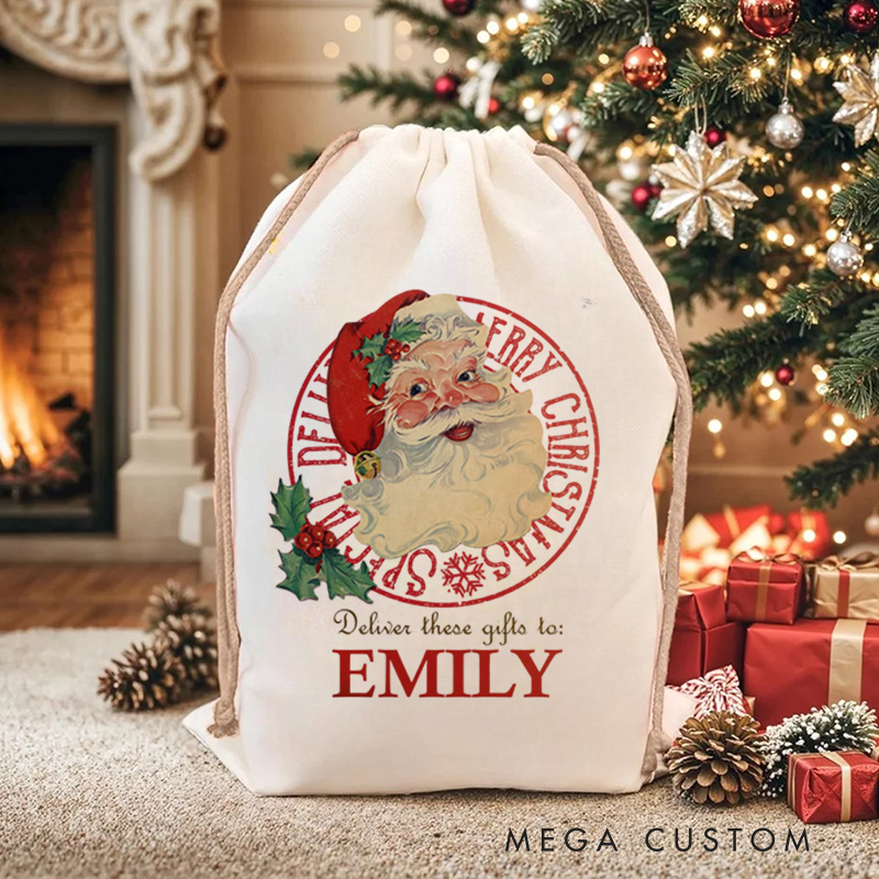 Personalized Santa Sack Drawstring Gifts Bags with Name Merry Christmas Party Favors Gifts