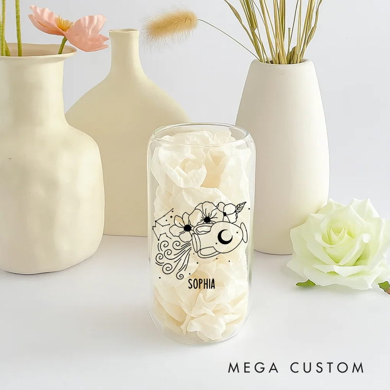 Personalized Floral Tumbler With Zodiac Signs Custom Coffee Cup Custom Floral Tumbler With Name Birthday Gift