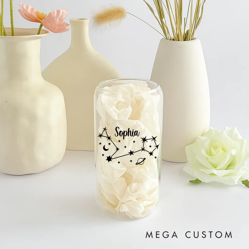 Personalized Water Glasses Tumbler With Zodiac Signs Custom Coffee Cup Custom Water Glasses Tumbler With Name Birthday Gift