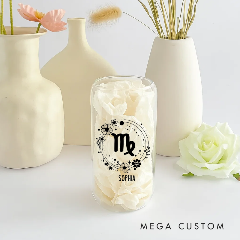 Personalized Water Glasses Tumbler With Zodiac Signs Custom Coffee Cup Custom Water Glasses Tumbler With Name Birthday Gift