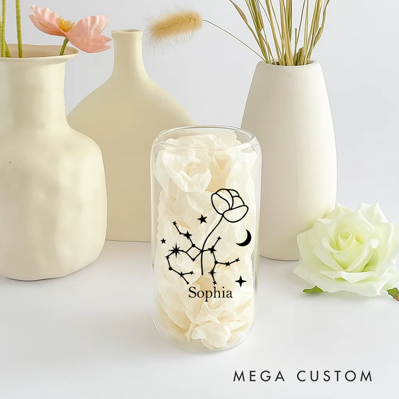 Personalized Floral Tumbler With Zodiac Signs Custom Coffee Cup Custom Floral Tumbler With Name Birthday Gift