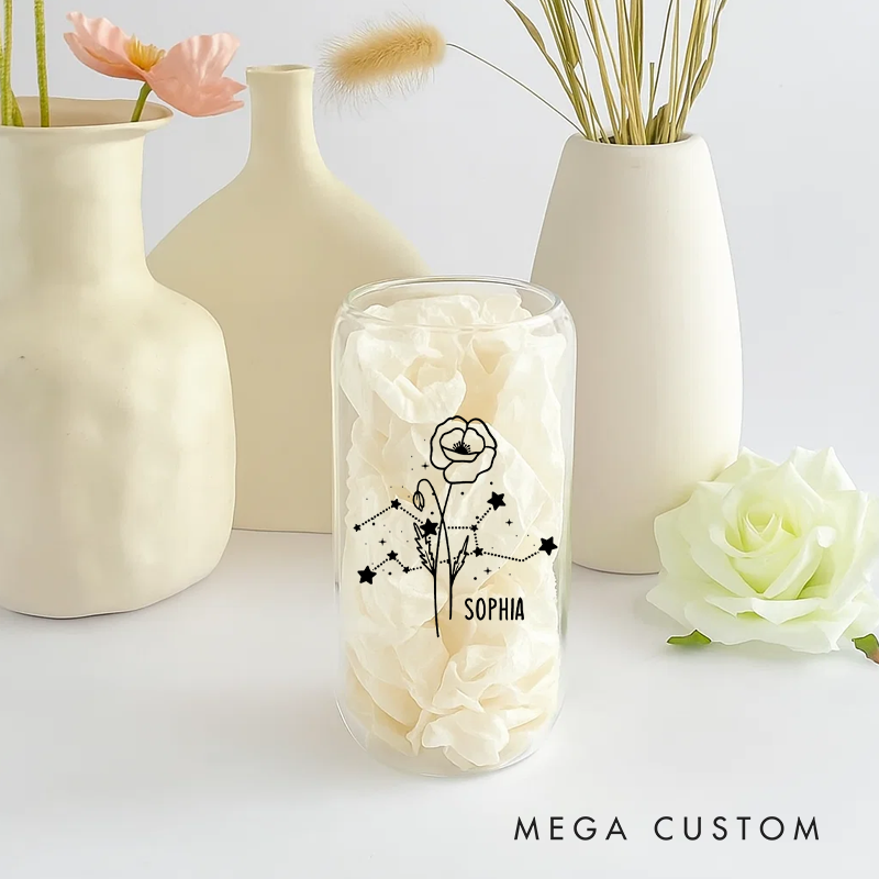 Personalized Water Glasses Tumbler With Zodiac Signs Custom Coffee Cup Custom Water Glasses Tumbler With Name Birthday Gift