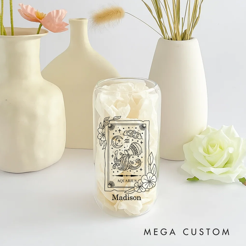 Personalized Water Glasses Tumbler With Zodiac Signs Custom Coffee Cup Custom Water Glasses Tumbler With Name Birthday Gift