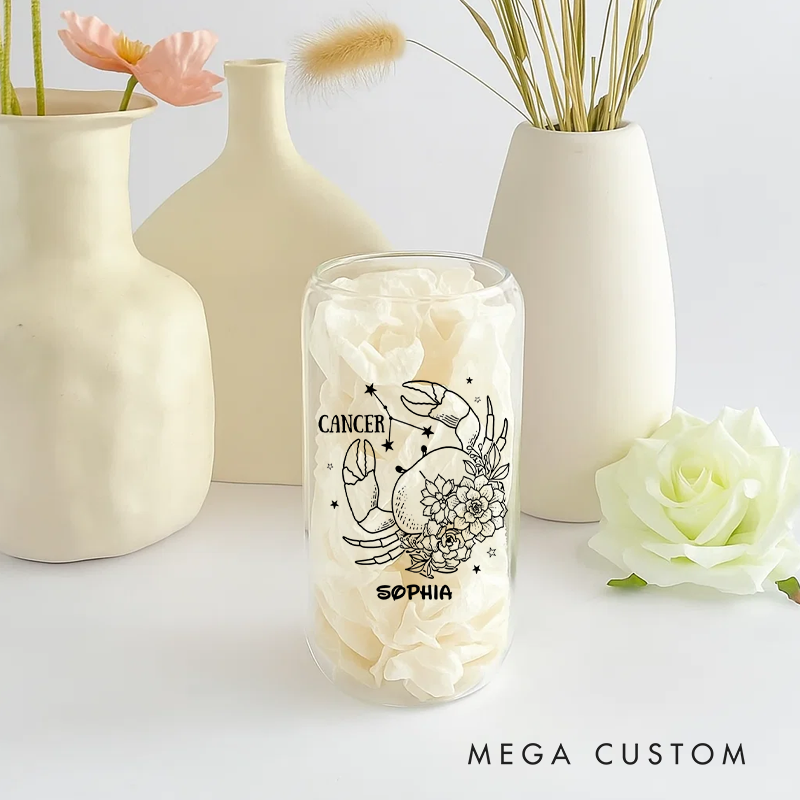 Personalized Water Glasses Tumbler With Zodiac Signs Custom Coffee Cup Custom Water Glasses Tumbler With Name Birthday Gift