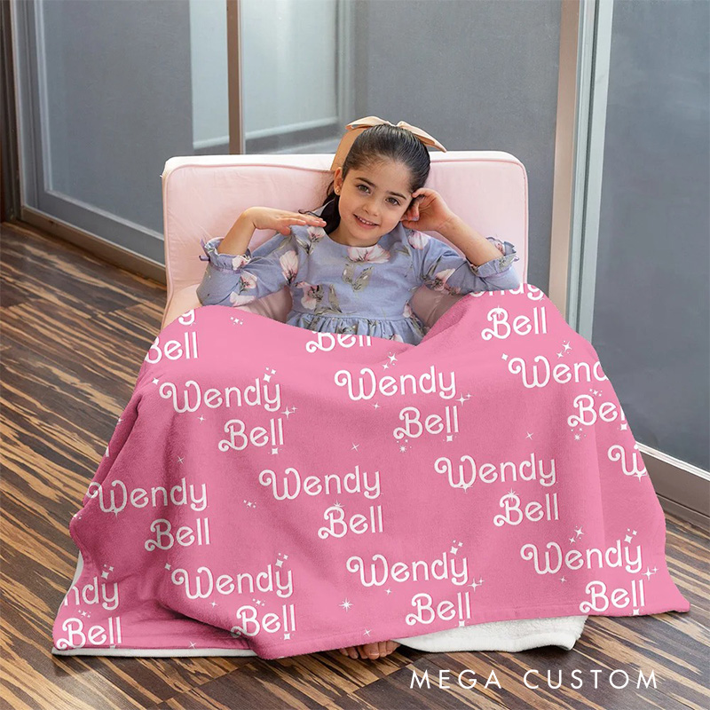 Personalized Pink Dolly Font Repeating Name Sparkle Starlight Blanket Flannel Blanket Movie Blanket with Name for Film Fan