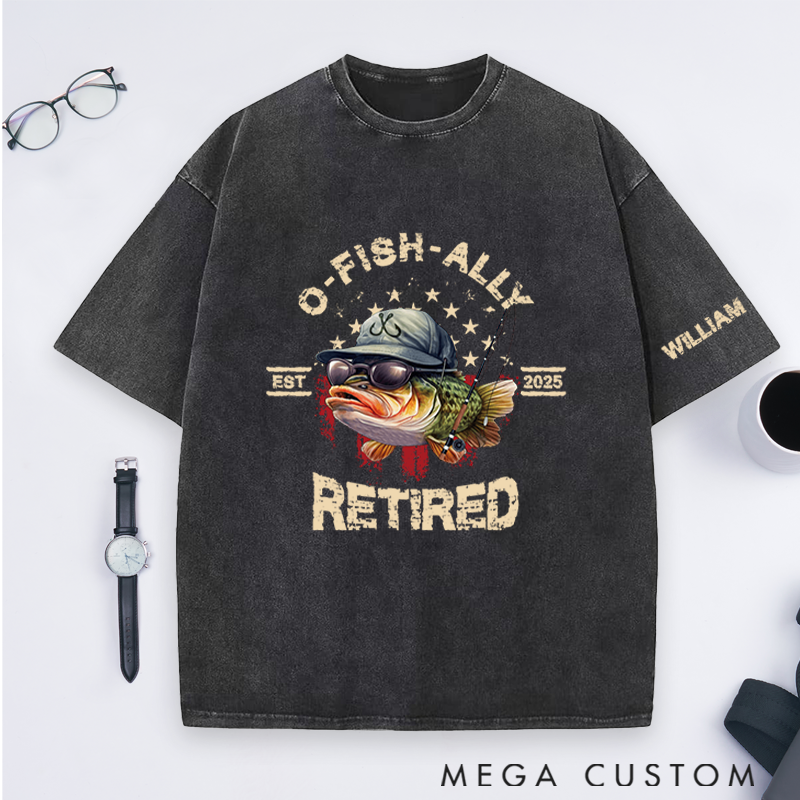 Personalized Fishing Retirement T-Shirt with O-Fish-Ally Retired Design Custom Name and Time Retirement Gifts For Fishing Lover