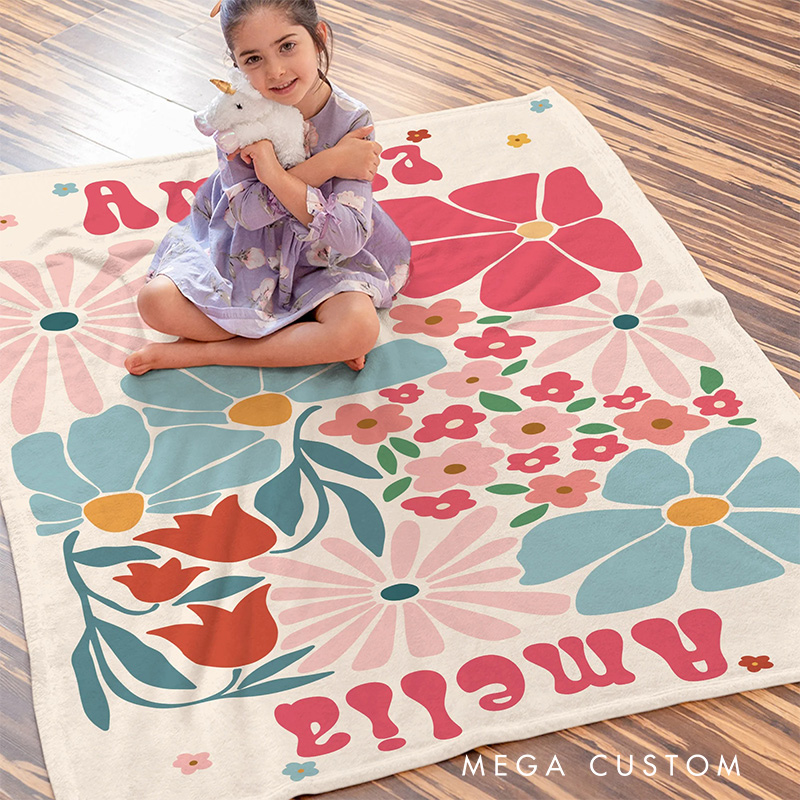 Personalized Retro Boho Matisse Danish Floral Art Blanket Flannel Blanket Art Blanket with Name for Art Lover