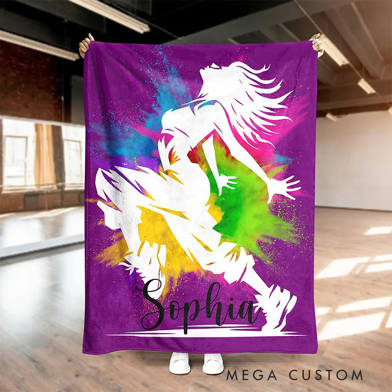 Personalized Colorful Splash Ink Hip Hop Boy Girl Blanket Flannel Blanket Dance Lover Blanket with Name