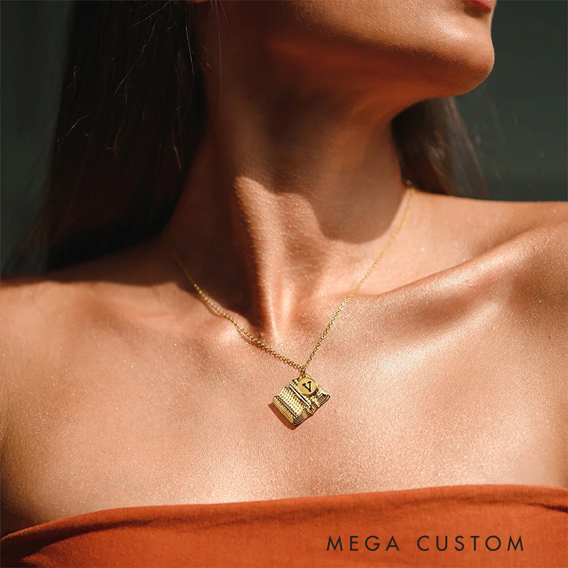 Personalized Book Charm Necklace with Engraved Letter Birthday Gift for Book Lovers Writer Gift