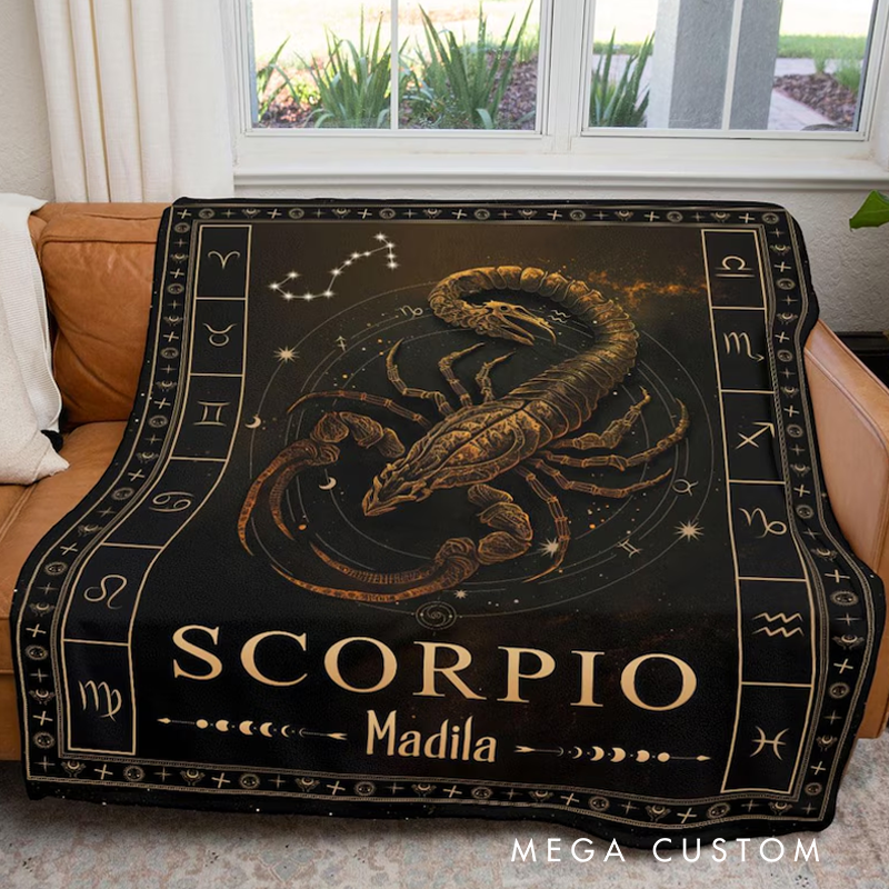Personalized Scorpio Blanket Horoscope Astrology Blanket for Scorpio Custom Name Constellations Quilt Tarot Zodiac Sign Birthday Gifts