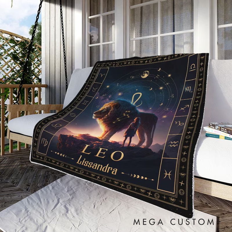 Personalized Zodiac Sign Leo Blanket Custom Name Constellations Quilt Tarot Horoscope Astrology Blanket for Leo Horoscope Lovers Blanket