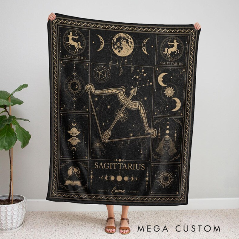Personalized Sagittarius Blanket Horoscope Astrology Blanket for Sagittarius Custom Name Constellations Quilt Zodiac Sign Birthday Gift
