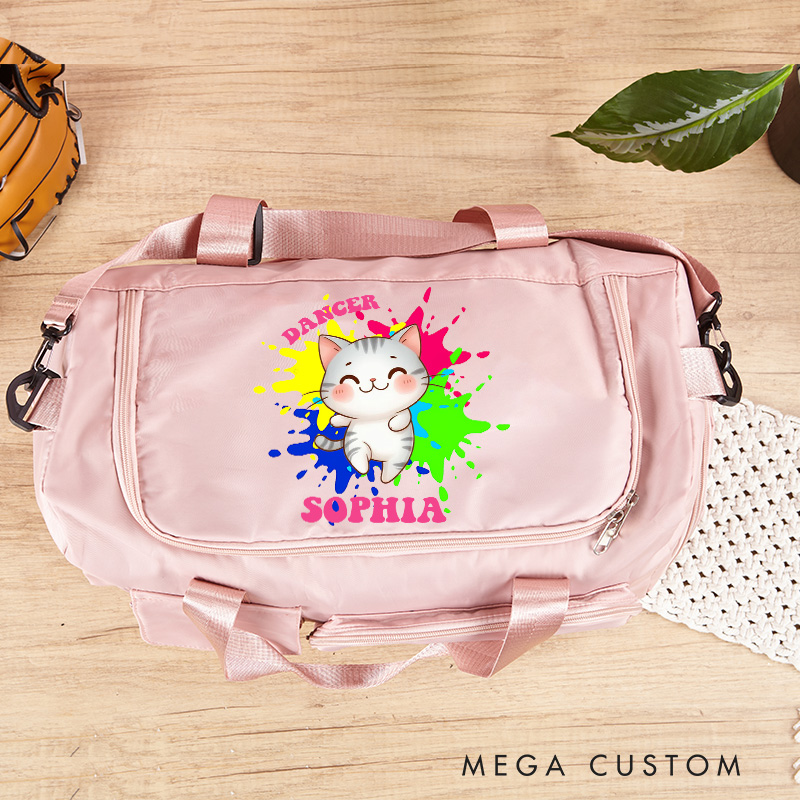 Personalized Cartoon Animal Dance Girl Stars Waterproof Large Travel Duffle Bag Dance Bag with Shoe Compartment and Shoulder Strap for Dance Lover
