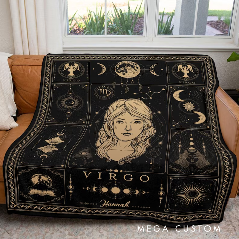 Personalized Zodiac Virgo Blanket Tarot Astrology Blanket for Virgo Custom Name Constellations Quilt Horoscope Birthday Blanket
