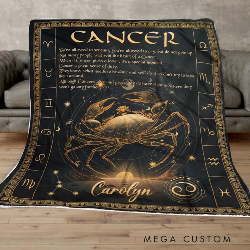 Personalized Zodiac Cancer Blanket 12 Horoscope Astrology Blanket Customized Name Constellations Quilt Horoscope Blanket Gift for Cancer