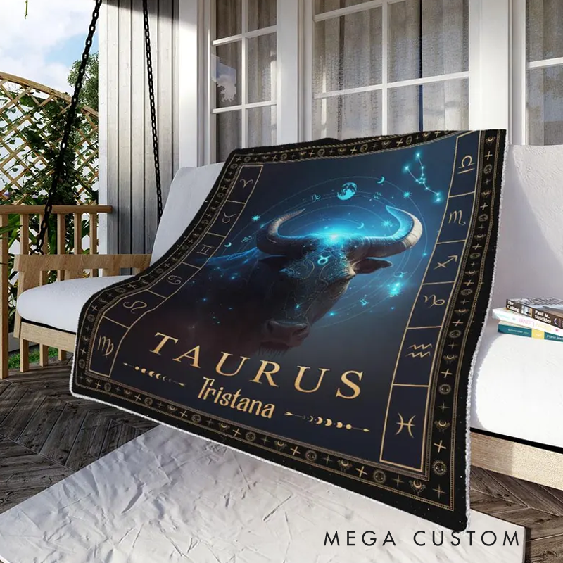 Personalized Zodiac Taurus Blanket Tarot Astrology Blanket for Taurus Custom Name Constellations Quilt Horoscope Birthday Gifts